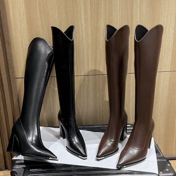 Brown Elegant Women's High Heels Over Knee Boots - Picture 4 of 6